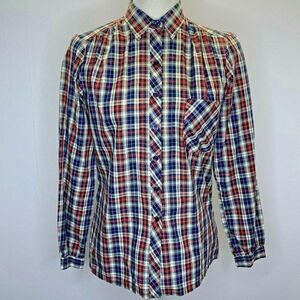 Vintage 80s Azur Button Up Shirt S Red Blue Plaid